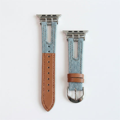 OMAX Light Blue Denim Apple Watch Strap | Genuine Leather Hybrid Band| Stainless Steel Buckle | Compatible with Apple Watch Ultra, Series 10, 9, 8, 7, 6, SE
