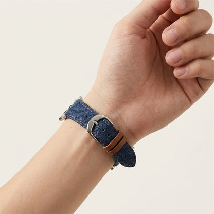 OMAX Apple Watch Denim Leather Strap | Genuine Leather Hybrid Band| Stainless Steel Buckle | Compatible with Apple Watch Series Ultra, 10, 9, 8, 7, 6, 5, 4, SE