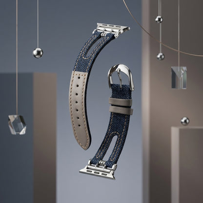 OMAX Dark Blue Denim & Grey Leather Apple Watch Strap | Premium Hybrid Band| Stainless Steel Buckle | Compatible with Apple Watch Ultra, Series 10, 9, 8, 7, 6 & SE