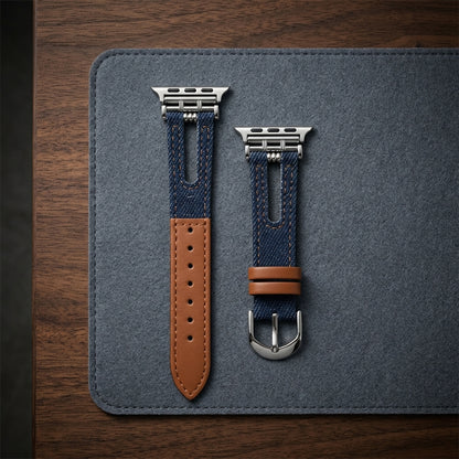 OMAX Apple Watch Denim Leather Strap | Genuine Leather Hybrid Band| Stainless Steel Buckle | Compatible with Apple Watch Series Ultra, 10, 9, 8, 7, 6, 5, 4, SE