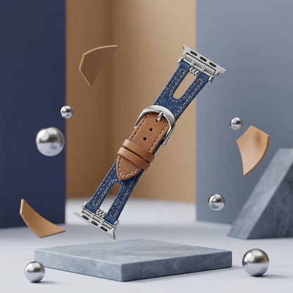 OMAX Apple Watch Denim Leather Strap | Genuine Leather Hybrid Band| Stainless Steel Buckle | Compatible with Apple Watch Series Ultra, 10, 9, 8, 7, 6, 5, 4, SE