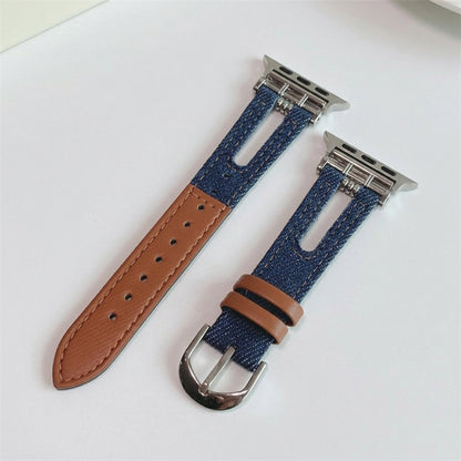 OMAX Apple Watch Denim Leather Strap | Genuine Leather Hybrid Band| Stainless Steel Buckle | Compatible with Apple Watch Series Ultra, 10, 9, 8, 7, 6, 5, 4, SE