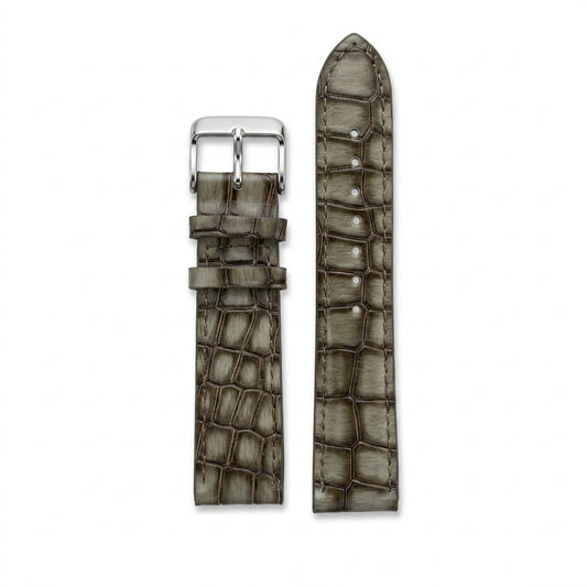OMAX 20mm Grey Genuine Leather Watch Strap with Croco Embossed Texture | Stainless Steel Buckle | Quick Release