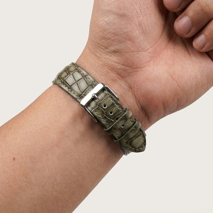 OMAX 20mm Grey Genuine Leather Watch Strap with Croco Embossed Texture | Stainless Steel Buckle | Quick Release