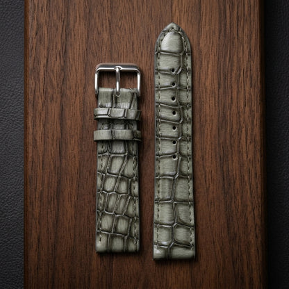 OMAX 20mm Grey Genuine Leather Watch Strap with Croco Embossed Texture | Stainless Steel Buckle | Quick Release
