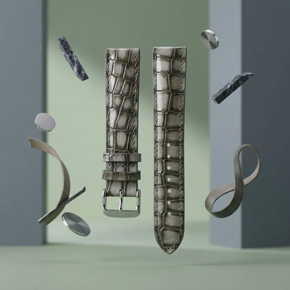 OMAX 20mm Grey Genuine Leather Watch Strap with Croco Embossed Texture | Stainless Steel Buckle | Quick Release