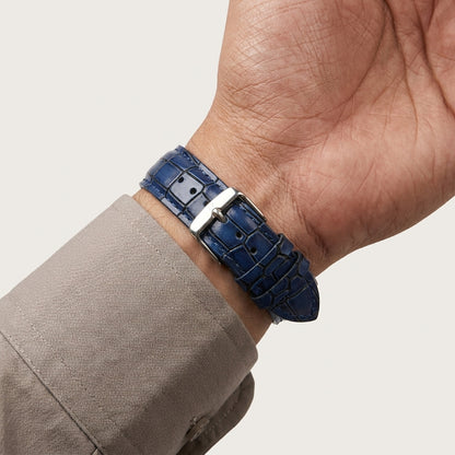OMAX 20mm Blue Genuine Leather Watch Strap with Croco Embossed Texture | Stainless Steel Buckle | Quick Release