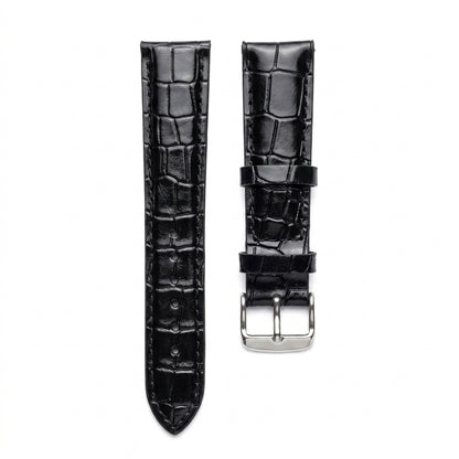 OMAX 20mm Black Genuine Leather Watch Strap with Croco Embossed Texture | Stainless Steel Buckle | Quick Release
