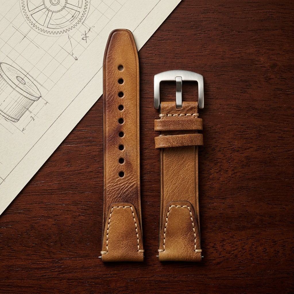Premium 22mm Vintage Tan Genuine Leather Watch Strap – Quick Release Hand-Stitched Band with Heavy Duty Stainless Steel Buckle