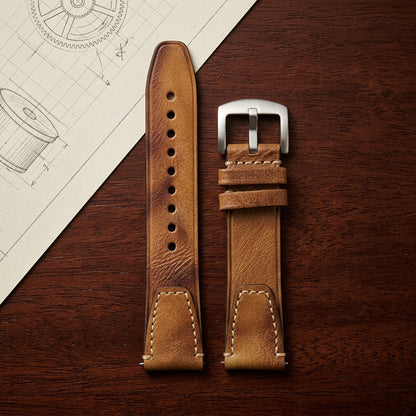 Premium 22mm Vintage Tan Genuine Leather Watch Strap – Quick Release Hand-Stitched Band with Heavy Duty Stainless Steel Buckle