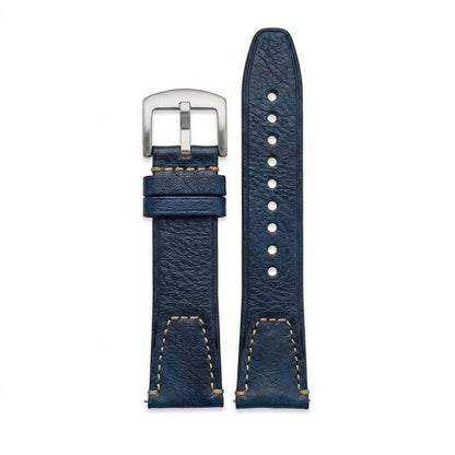 Premium 22mm Vintage Blue Genuine Leather Watch Strap – Quick Release Hand-Stitched Band with Heavy Duty Stainless Steel Buckle