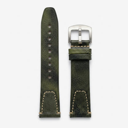 Premium 22mm Vintage Green Genuine Leather Watch Strap – Quick Release Hand-Stitched Band with Heavy Duty Stainless Steel Buckle
