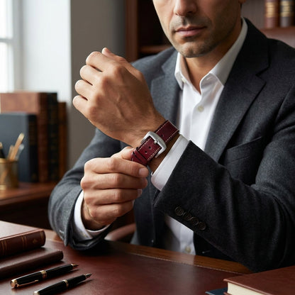 Premium 22mm Vintage Red Genuine Leather Watch Strap – Quick Release Hand-Stitched Band with Heavy Duty Stainless Steel Buckle