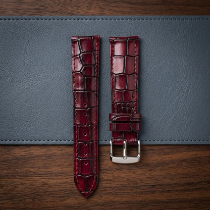 OMAX 20mm Red Genuine Leather Watch Strap with Croco Embossed Texture | Stainless Steel Buckle | Quick Release