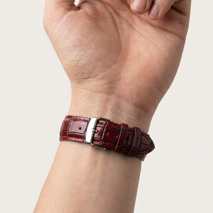 OMAX 20mm Red Genuine Leather Watch Strap with Croco Embossed Texture | Stainless Steel Buckle | Quick Release