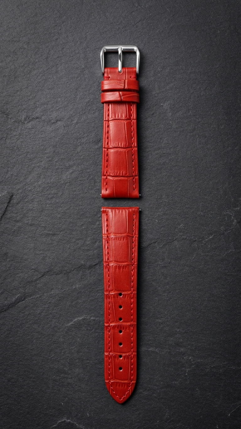 Omax Red Croco Genuine Leather Watch Strap 19mm – Silver Buckle | FS354