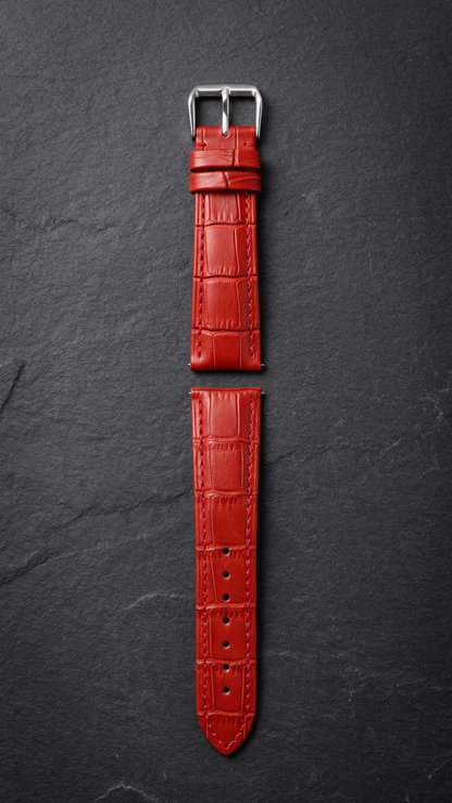Omax Red Croco Genuine Leather Watch Strap 19mm – Silver Buckle | FS354