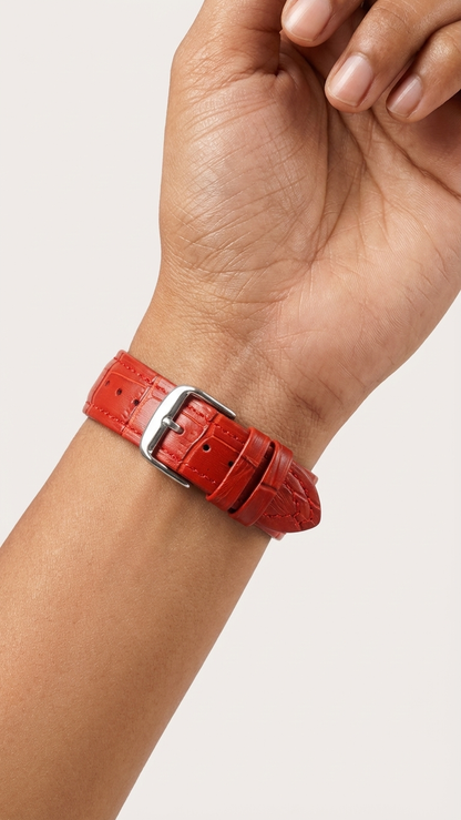Omax Red Croco Genuine Leather Watch Strap 19mm – Silver Buckle | FS354