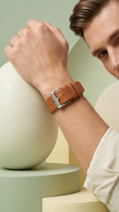 Omax Tan Genuine Leather Watch Strap 20mm – Quick-Release, Soft Leather | FS370