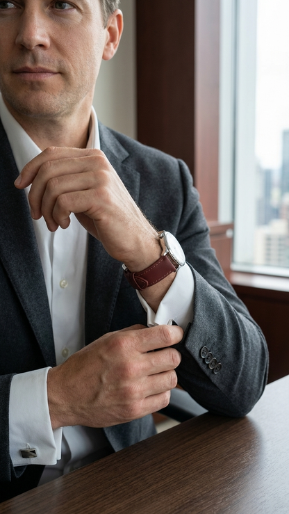 Omax 22mm Brown Solid Genuine Leather Watch Strap for Quick Release and Self Changeable FS347