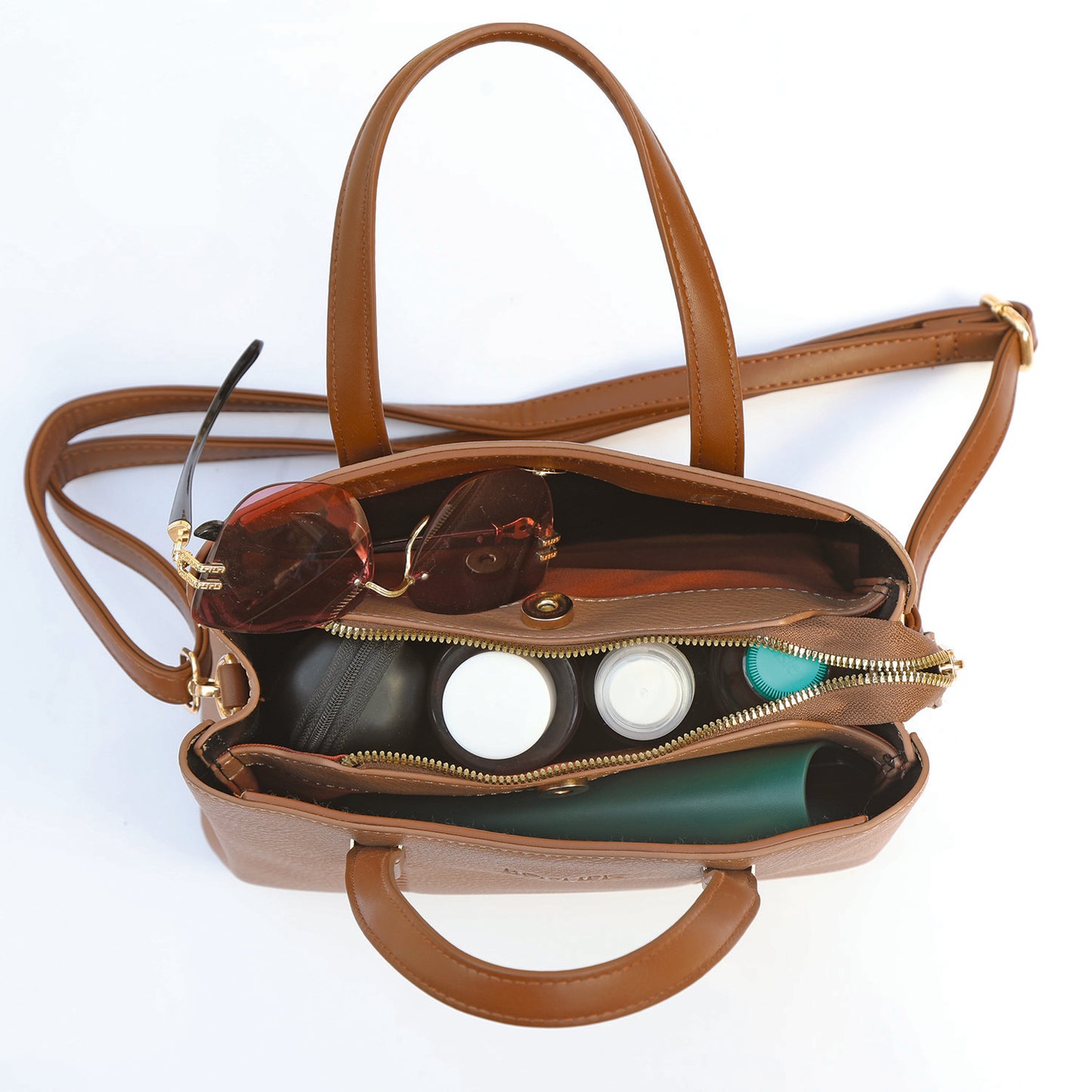 Tan Structured Tote Bag for Women – OMAX PU Leather Handbag with Detachable Sling