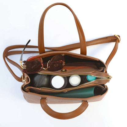 Tan Structured Tote Bag for Women – OMAX PU Leather Handbag with Detachable Sling