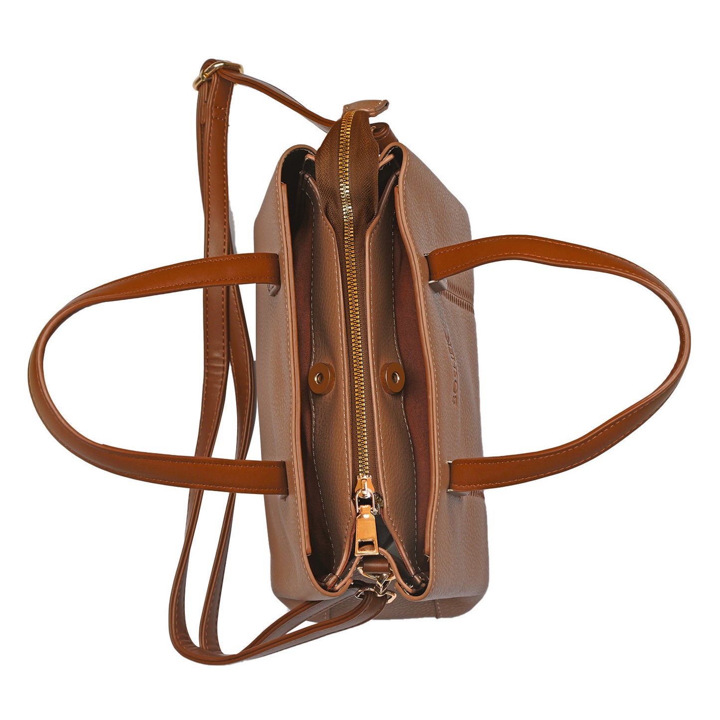 Tan Structured Tote Bag for Women – OMAX PU Leather Handbag with Detachable Sling