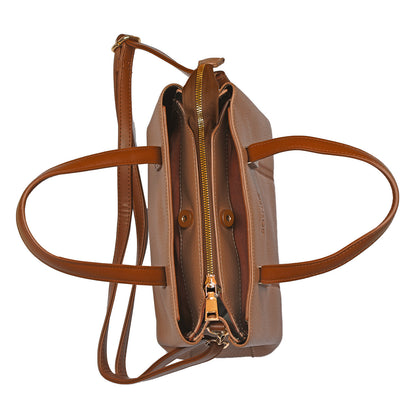 Tan Structured Tote Bag for Women – OMAX PU Leather Handbag with Detachable Sling