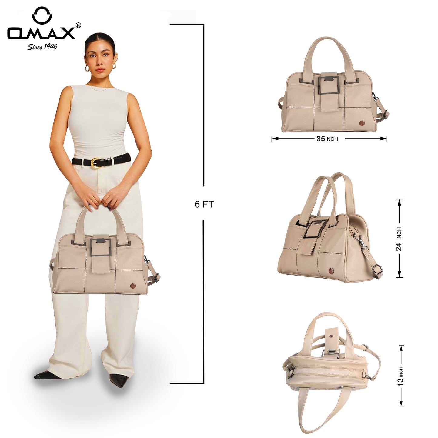 Beige Handbag for Women – OMAX F01 PU Leather Shoulder & Sling Bag - detail view 3