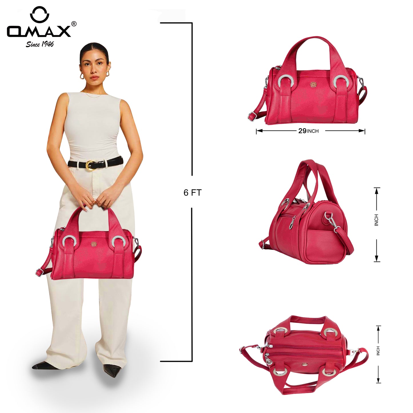 Omax S01 Red Handbag for Women – Flat Lay