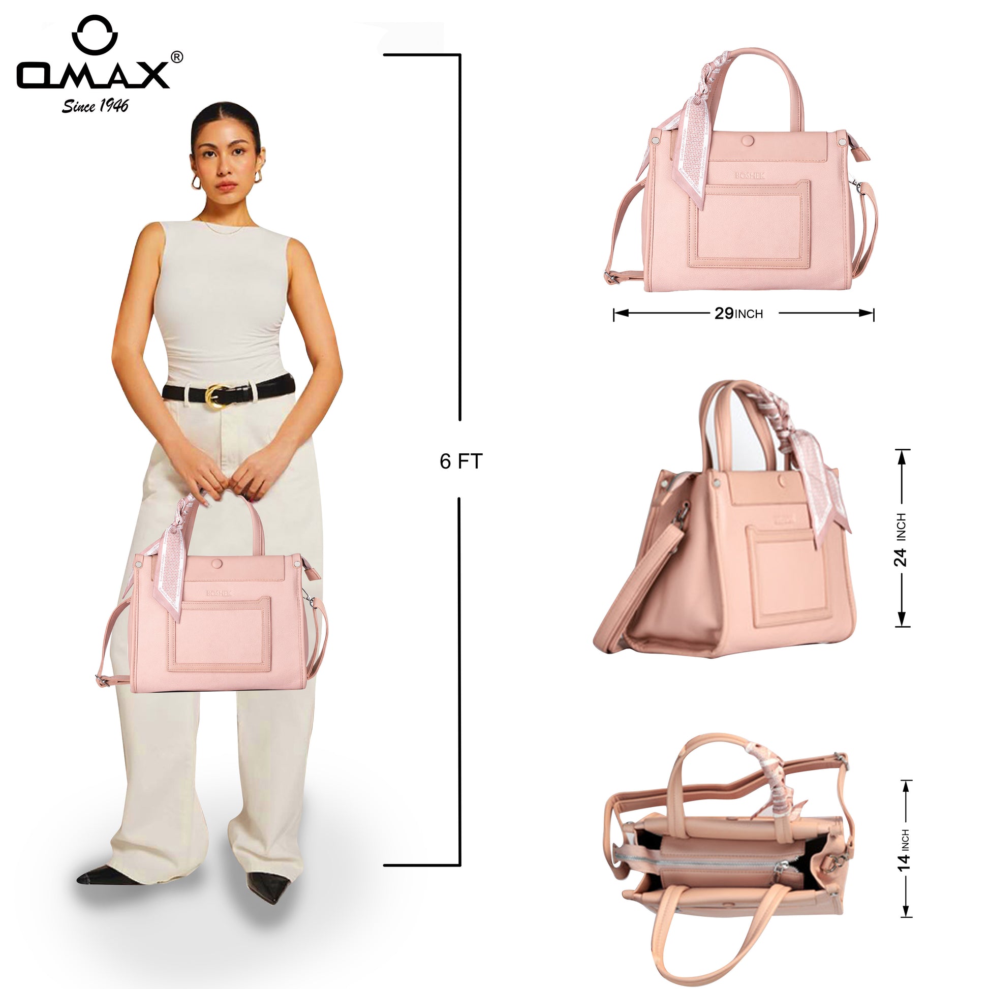 Omax FL536 Blush Pink Satchel – Interior Compartment View