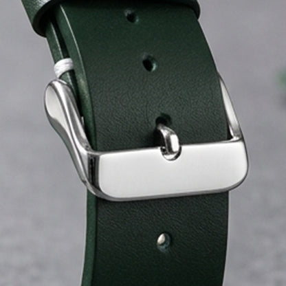 Boshek Green Genuine Leather Watch Strap – Silver Buckle, Quick-Release|FS325
