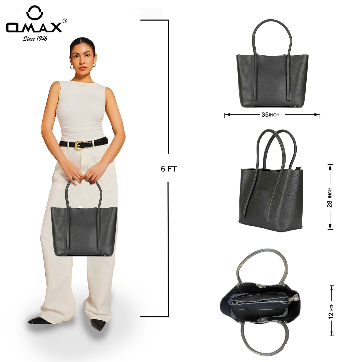 Black Handbag for Women with Matching Pouch – OMAX OMB-403 PU Leather Tote Bag - detail view 5