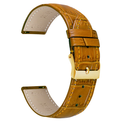 Omax Tan Croco Genuine Leather Watch Strap – Golden Buckle, Quick-Release | FS354