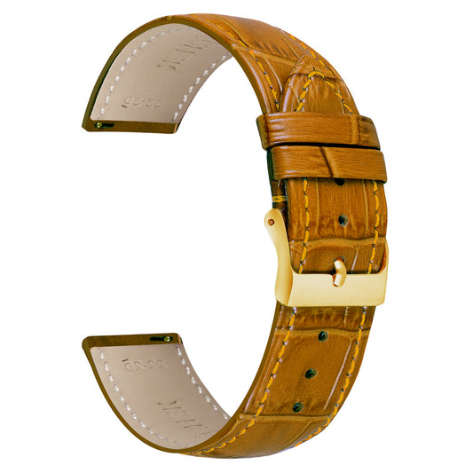 Tan Croco Genuine Leather Watch Strap with golden Buckle | Quick Release | 22mm – FS354