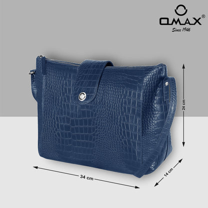 Omax Blue Croco Printed Genuine Leather Shoulder Ladies Handbag a perfect blend of style FL11