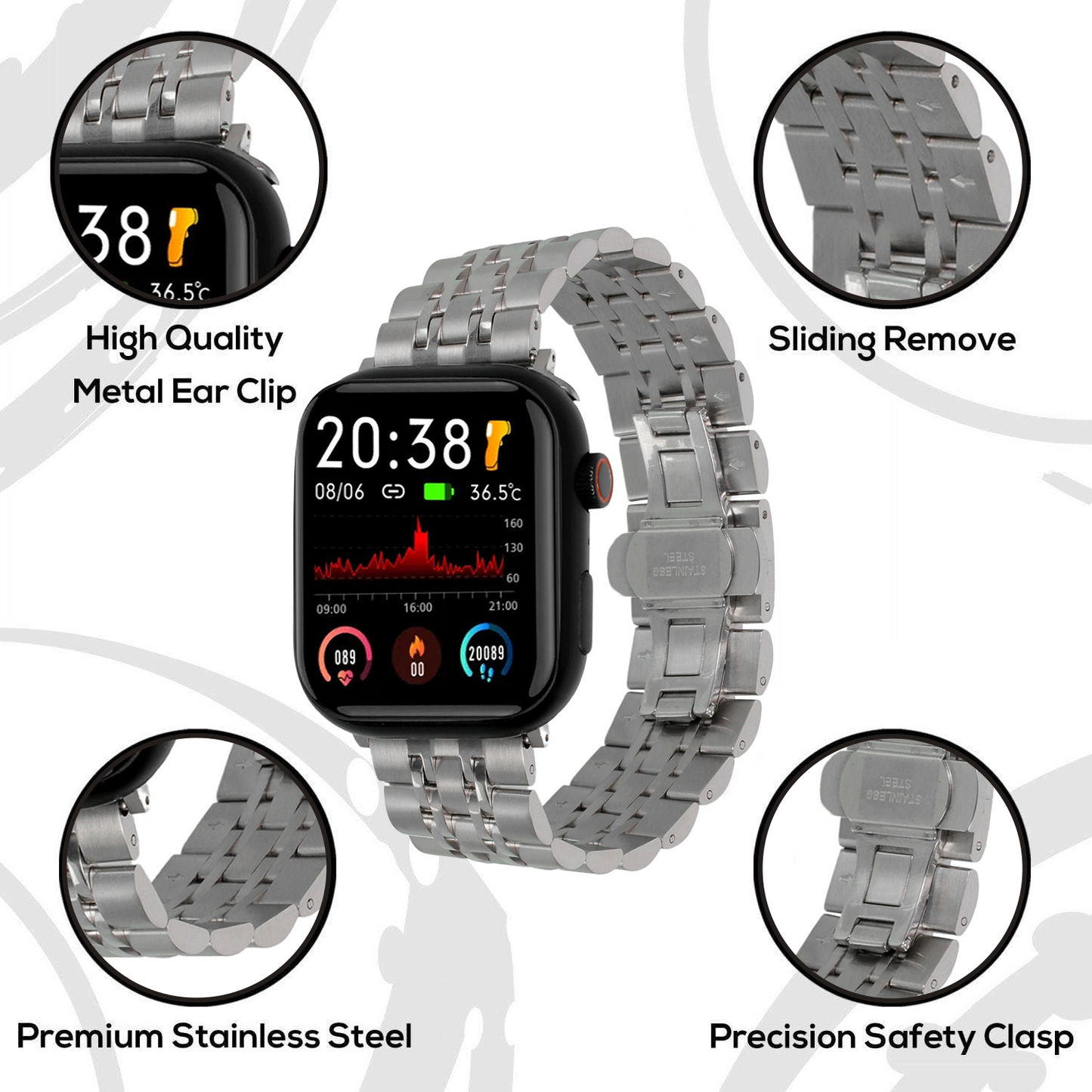 Omax Stainless Steel Metal Chain Bands Compatible with Apple Watch Band Ultra 2 49mm 45mm 44mm 42mm for iWatch Bands Ultra Series 9 8 7 6 5 4 3 2 1 SE SE2 FMS110