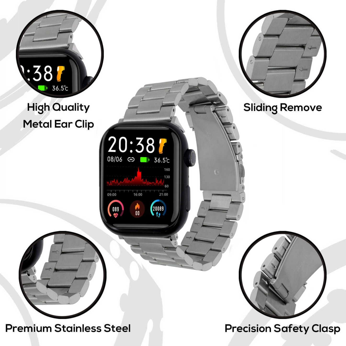 Omax Stainless Steel Metal Chain Bands Compatible with Apple Watch Band Ultra 2 49mm 45mm 44mm 42mm for iWatch Bands Ultra Series 9 8 7 6 5 4 3 2 1 SE SE2 FMS115