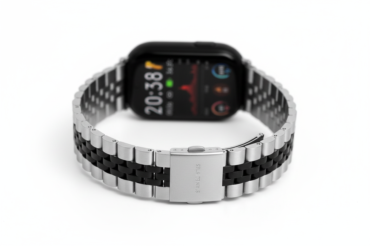 Omax FMS108 Black & Steel Two-Tone Stainless Steel Apple Watch Strap – 38mm 40mm 41mm
