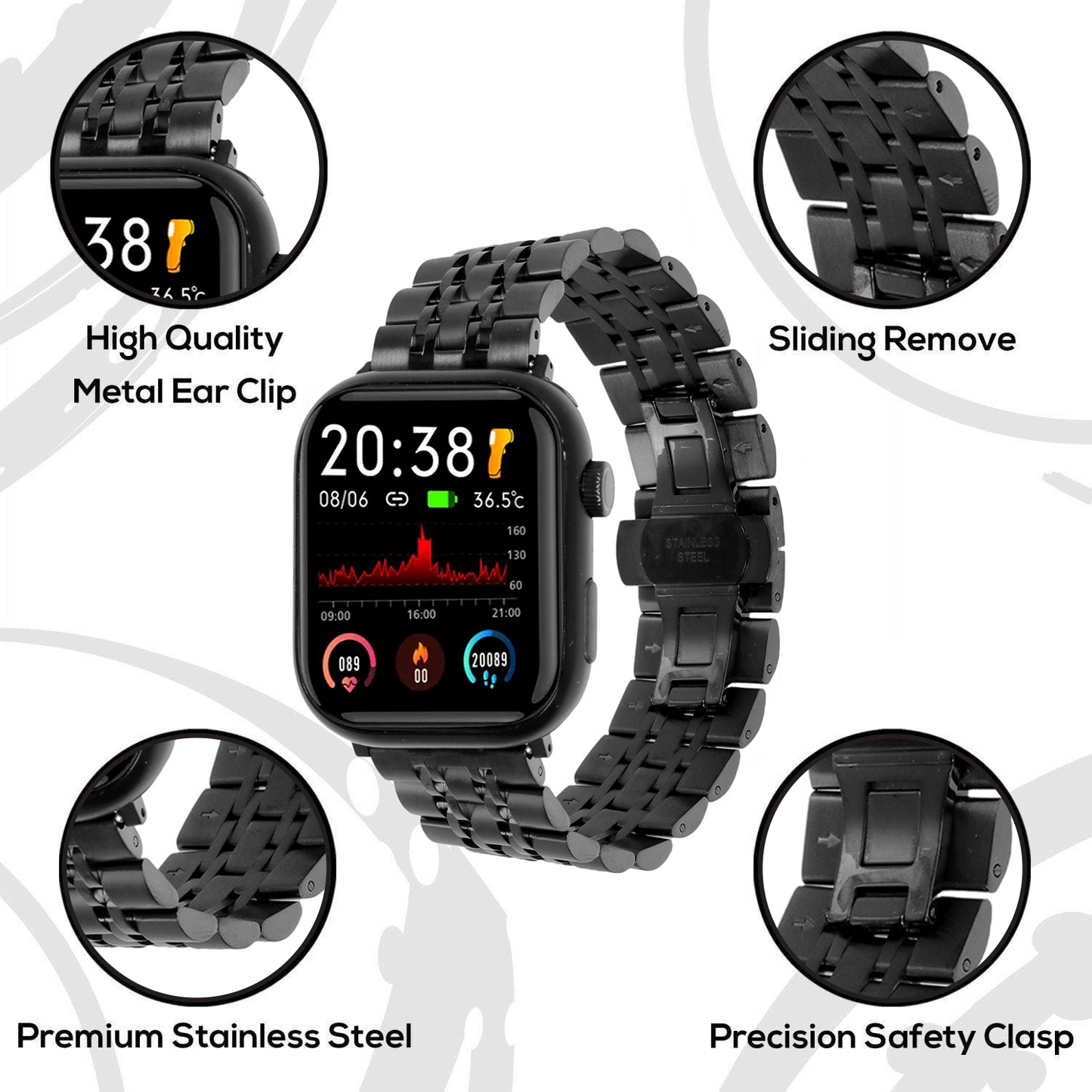 Omax Stainless Steel Metal Chain Bands Compatible with Apple Watch Band Ultra 2 49mm 45mm 44mm 42mm for iWatch Bands Ultra Series 9 8 7 6 5 4 3 2 1 SE SE2 FMS111