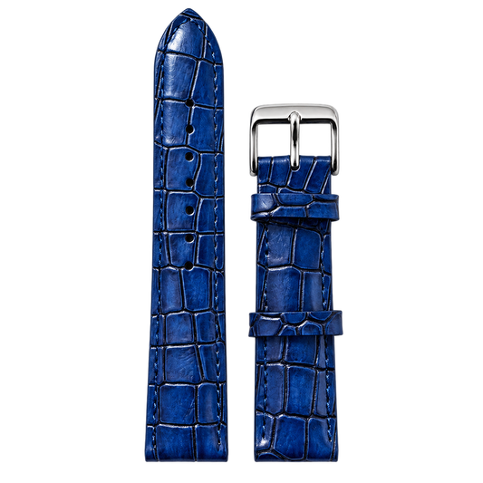 OMAX 20mm Blue Genuine Leather Watch Strap with Croco Embossed Texture | Stainless Steel Buckle | Quick Release