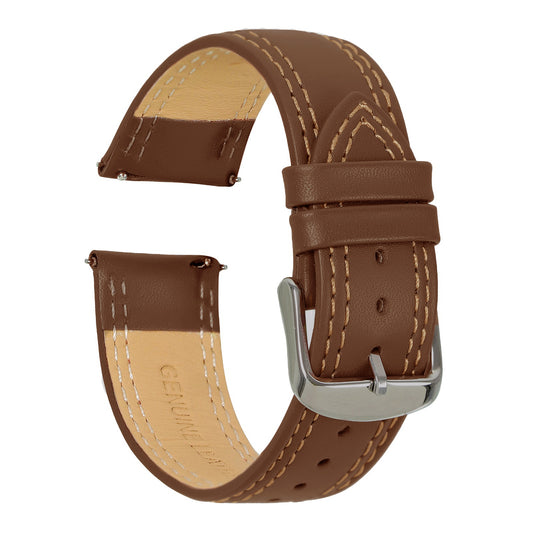 Boshek Brown Solid Genuine Leather Watch Strap for Quick Release and Self Changeable FS347