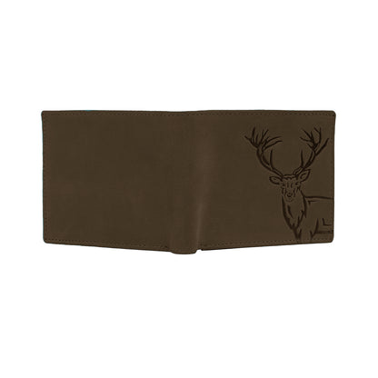 OMAX Brown Elk  Embossed Design Genuine Leather Mens Wallet with Free Rakhi for Brother RBFW253