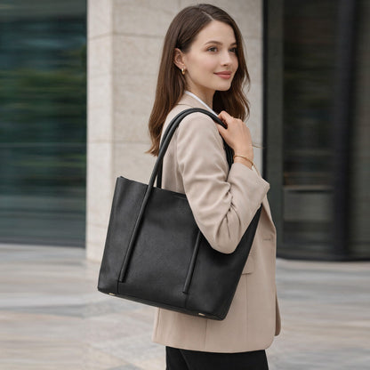 Black Handbag for Women with Matching Pouch – OMAX OMB-403 PU Leather Tote Bag - side view