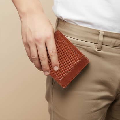 BOSHEK Tan Twill Pattern Genuine Leather Wallet BW255A