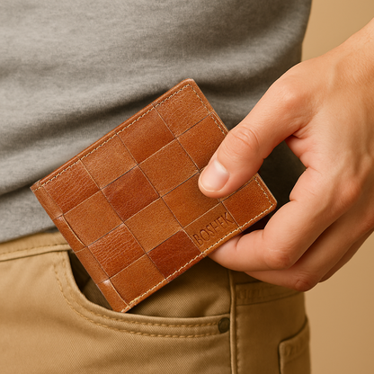 BOSHEK Tan Crunch Leather Mens Wallet FW246