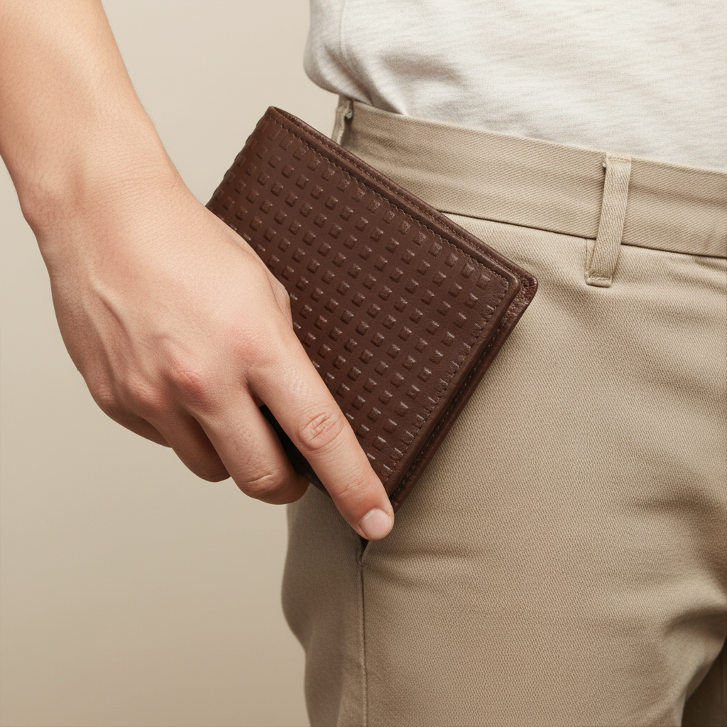 OMAX LTWL11 Brown Diamond Textured Full Grain Leather Men's Wallet