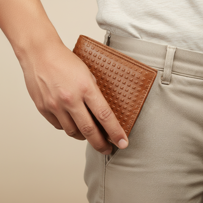 OMAX LTWL11 Tan Diamond Textured Full Grain Leather Men's Wallet