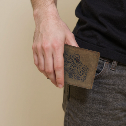 BOSHEK Brown Leopard Embossed Design Hunter Leather Wallet For Men FW253