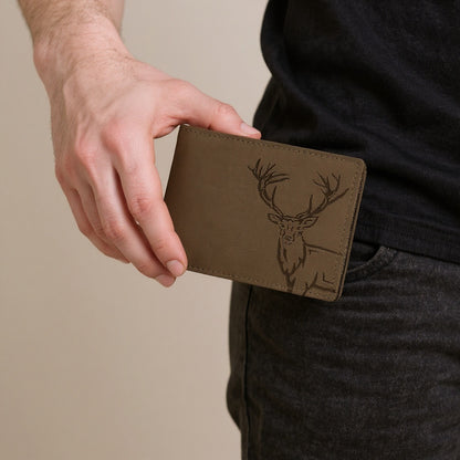 BOSHEK Brown Elk Embossed Design Hunter Leather Wallet FW253